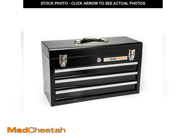 Lot 74-14597269 - GEARWRENCH 20 in Black Powder Coated Steel 3-Drawer Portable Locking Tool Box 83151 - UNUSED