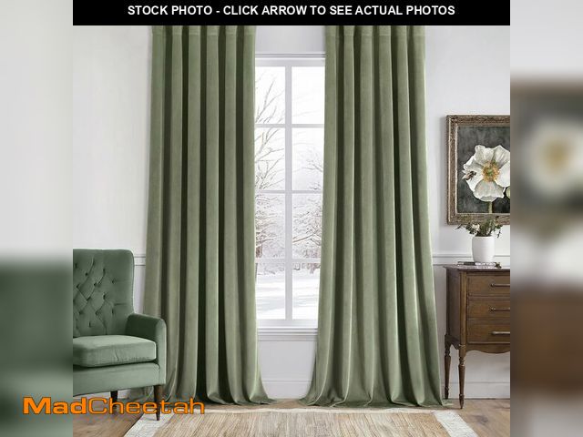 Lot 74-14270133 - MIULEE Sage Green Velvet Curtains 84 Inches Long 2 Panels Set for Bedroom, Pinch Pleat Back Tab Luxu...
