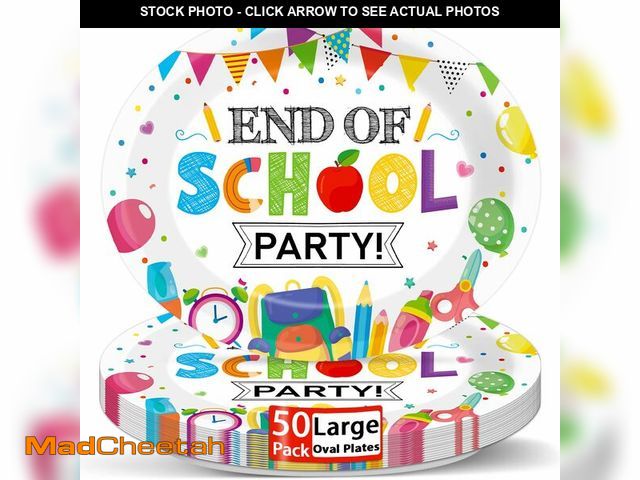 Lot 74-14205587 - 50Pcs End of School Party Oval Paper Plates 11 In School's Out for The Summer Disposable Platter End...