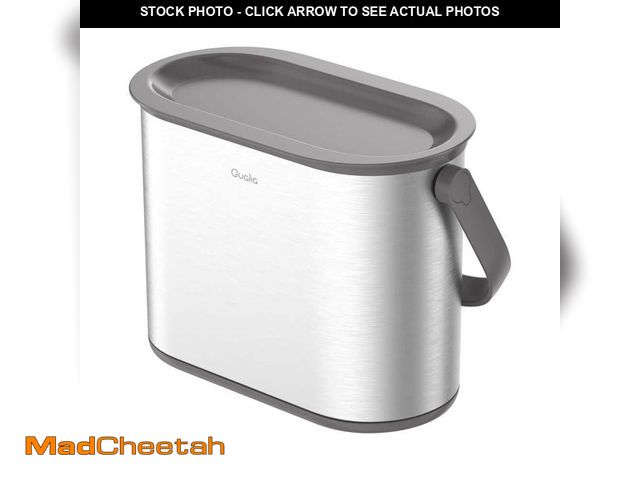 Lot 74-13770894 - Qualia 1 Gal. Stainless Steel Slim Multi-Purpose Countertop Compost Trash Can with Gray Lid - UNUSED