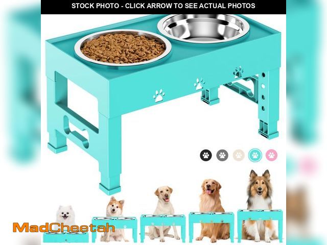 Lot 74-12438370 - LAKIPETN Elevated Dog Bowls with 2 Stainless Steel Bowls, Raised Dog Food Bowl Stand 5 Height Adjust...