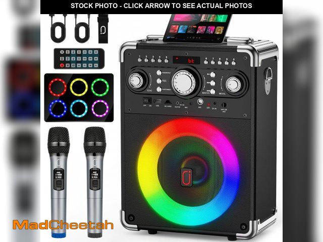 Lot 74-12437406 - HWWR Karaoke Machine with 2 Wireless Microphones for Adults, Portable Bluetooth Party Speaker with E...