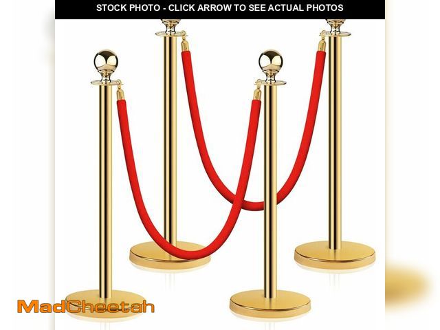 Lot 74-13836332 - Stainless Steel Stanchion Post Queue 5 ft Red Velvet Rope Red Carpet Ropes and Poles Crowd Control B...