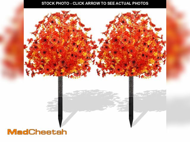 Lot 74-12974404 - Lcuasc 2pcs Fall Faux Shrub for Outdoor,23" UV Resistant Mum Flowers Topiary Balls with Ground Spike...