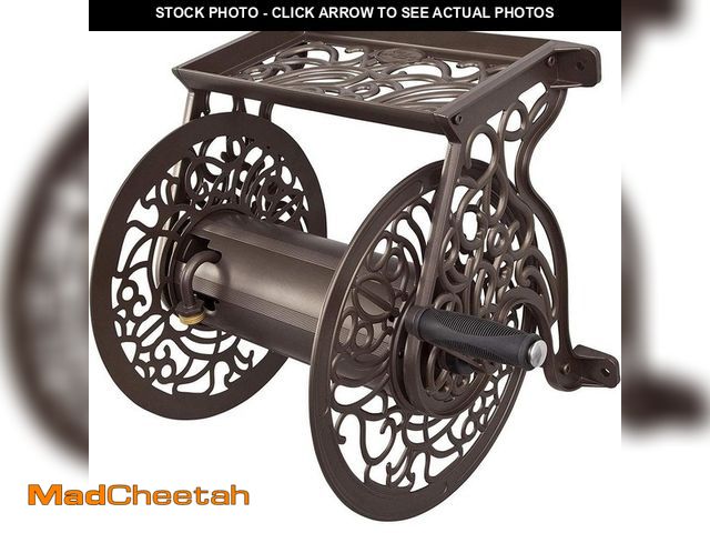 Lot 74-12731417 - *SCUFFED* Hampton Bay 125 ft. Aluminum Decorative Garden Hose Wall Mounted Reel *SCUFFED*  - USED