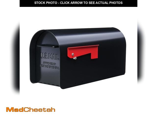 Lot 74-12690696 - *CHIPPED/MISSING FLAG* Architectural Mailboxes Ironside Black, Large, Steel, Post Mount Mailbox *CHI...