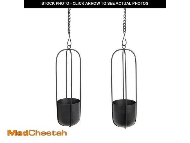 Lot 74-14306125 - DANYA B Walter 2-Piece Modern Black Metal Oval Hanging Planter Set with Chain Hanging Option - UNUSE...