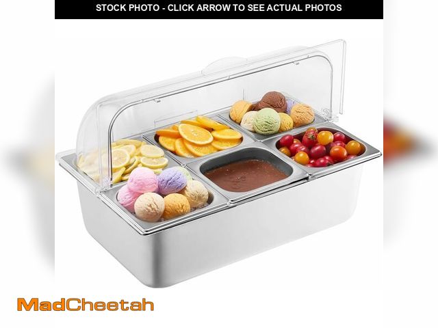 Lot 74-14305958 - VEVOR Countertop Food Serving Display Container, 6 Pan Stainless Steel Food Serving Tray, Buffet Con...