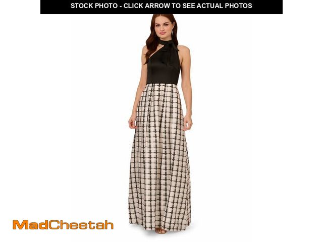 Lot 74-12809303 - Adrianna Papell Women's Plaid Combo Gown, Black/Ivory - UNUSED