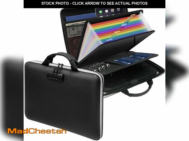 Lot 74-14333956 - Fireproof Document Box,Hard Case Fireproof File Organizer with Lock 13 Pocket Accordion File Folder ...
