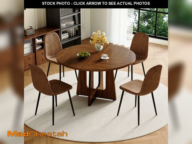 Lot 74-14041324 - 47" Round Dining Table for 4-6, Space-Saving Dining Room Table with Thick Tabletop and Sculptural Ba...