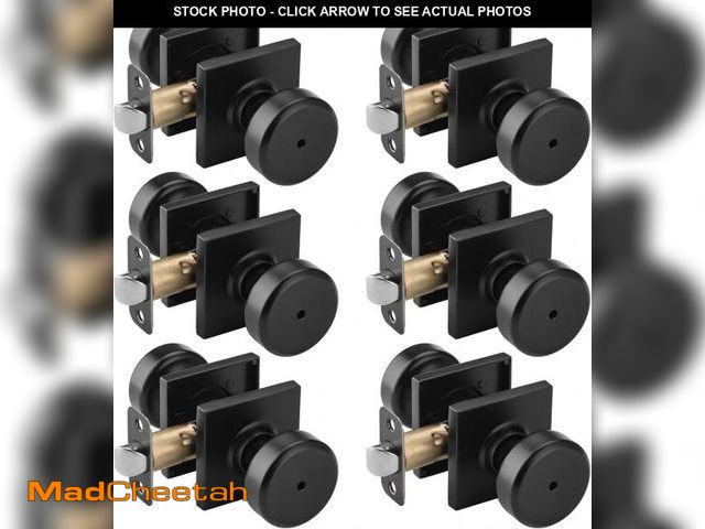 Lot 74-12329739 - NCSEN 6 Pack Black Interior Door Knobs for Bath &amp; Bed, Pismo Doorknob Turn Lock with Square Rose...