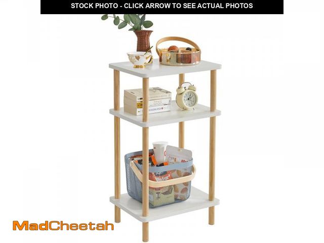 Lot 74-12437453 - IBUYKE 3-Tier Side Table, Solid Wood Tall End Table with Storage Shelves, Nightstand Bedside Table f...
