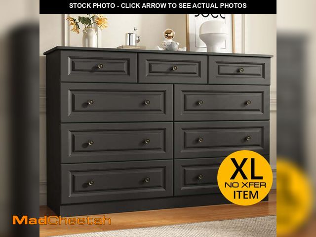 Lot 74-14587804 - Black 9-Drawer Dresser, 50.39" Wide 37.40" Tall Dresser with Anti-Tip Hardware, Retro Handles, Easy ...