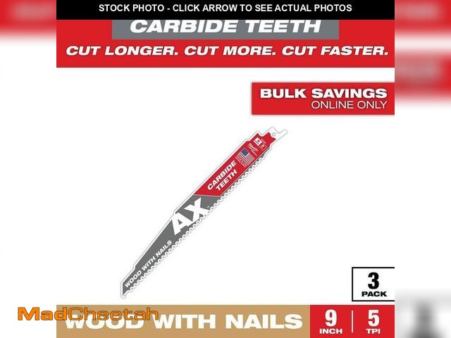 Lot 74-14468249 - Milwaukee 9 in. 5 TPI AX Carbide Teeth Demolition Nail-Embedded Wood Cutting SAWZALL Reciprocating S...