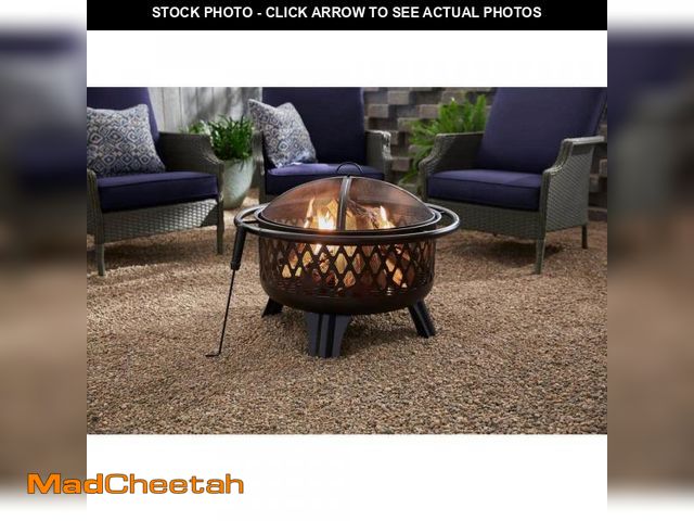 Lot 74-12492797 - Hampton Bay Piedmont 29.6 in. W Black Steel Wood Outdoor Fire Pit with Screen and Poker Included - U...