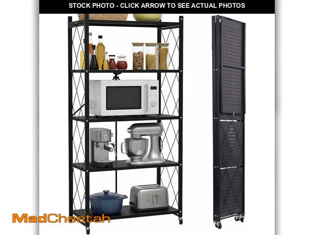 Lot 74-14132252 - (SOME DAMAGE) 5 Tier Foldable Storage Shelf with Wheels, Heavy-Duty Metal Shelving Unit, No Assembly...