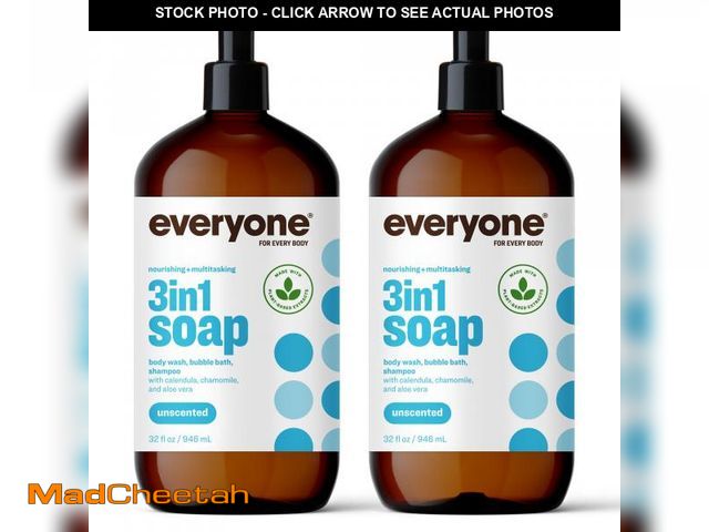 Lot 74-12306284 - Everyone 3-in-1 Soap, Body Wash, Bubble Bath, Shampoo, 32 Ounce (Pack of 2), Unscented, made for Men...