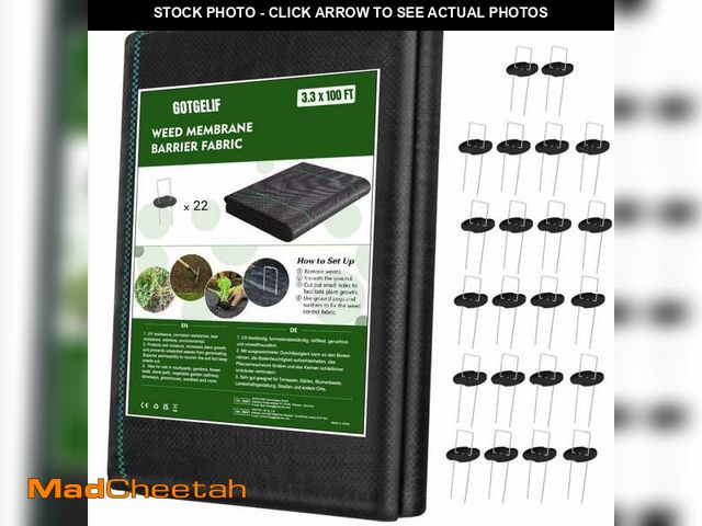 Lot 74-13815855 - GOTGELIF 3.3x100ft Weed Barrier Fabric,3.2OZ Landscape Fabric,Heavy Duty Geotextile Fabric with 22 U...