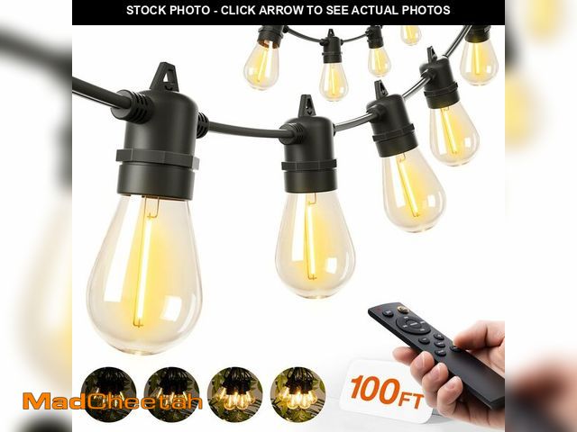 Lot 74-12450130 - addlon 100FT LED Outdoor String Lights, Remote Dimmable Patio Lights with Timer &amp; 3 Lighting Mod...