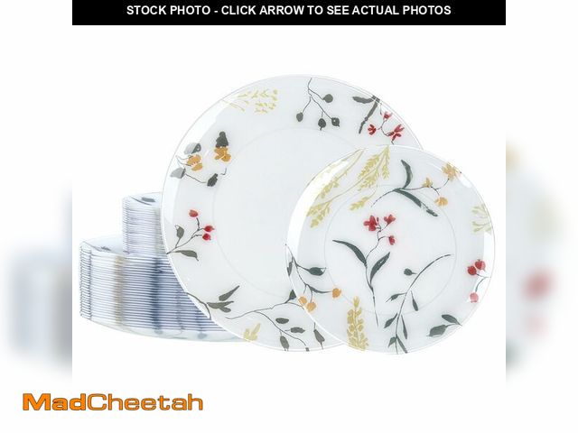 Lot 74-14340951 - U-QE 50Pcs Wildflower Plastic Plates - Spring Floral Plates Disposable Heavy Duty, Fancy Floral Patt...