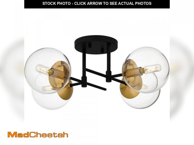 Lot 74-12409824 - DSI LIGHTING 21.88 in. 4-Light Matte Black and Nouveau Gold Semi-Flush Mount with Clear Glass Shades...
