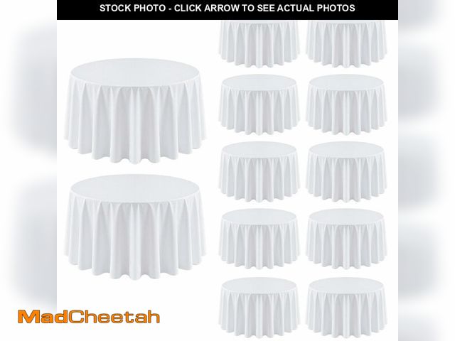 Lot 74-12496574 - 12 Pack Round Tablecloth 90 Inch Cloth White Tablecloth for Round Tables, Washable Polyester Table C...