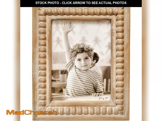 Lot 74-12439036 - MACVAD Large Rectangular Natural Wood Picture Frame With Decorative Beads- Perfect for 5X7 Single Ph...