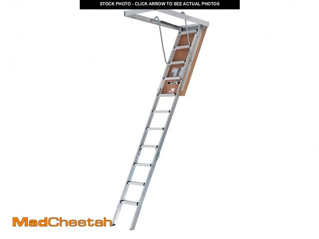 Lot 74-12243525 - LITE 10-Foot Aluminium Attic Ladder 54" W x 22.5" H (Rough Opening), 375-Pound Load Capacity, Type I...