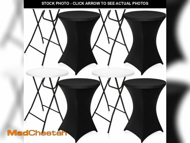 Lot 74-12576199 - Seeloowy 4 Set 32" High Top Cocktail Tables for Parties White Round Folding Bar Height Table with Re...