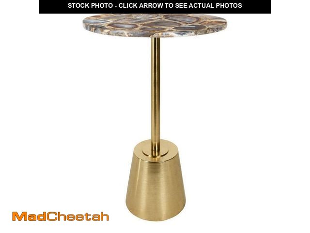 Lot 74-12783128 - Kate and Laurel Tira 14.00 in. Gold Round Natural Stone Transitional End Table - UNUSED