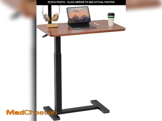 Lot 74-12400115 - Simple Deluxe Adjustable Overbed Bedside Table with Wheels, Pneumatic Adjustable Hospital &amp; Home...