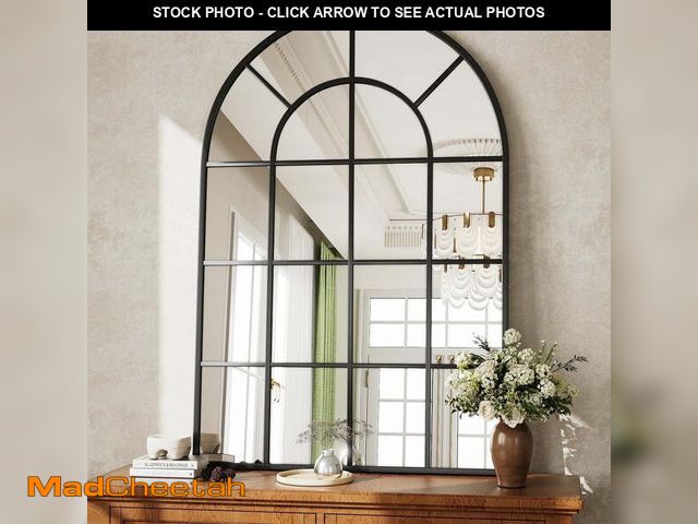 Lot 74-12512971 - BEAUTYPEAK 36" x 24" Arched Windowpane Mirror Decor Wall Mirror, Black - UNUSED