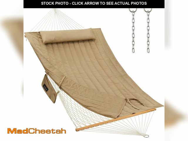 Lot 74-14612161 - CHULIM Outdoor Double Hammock with Hardwood Spreader Bars, Large Rope Hammock with Polyester Pad and...