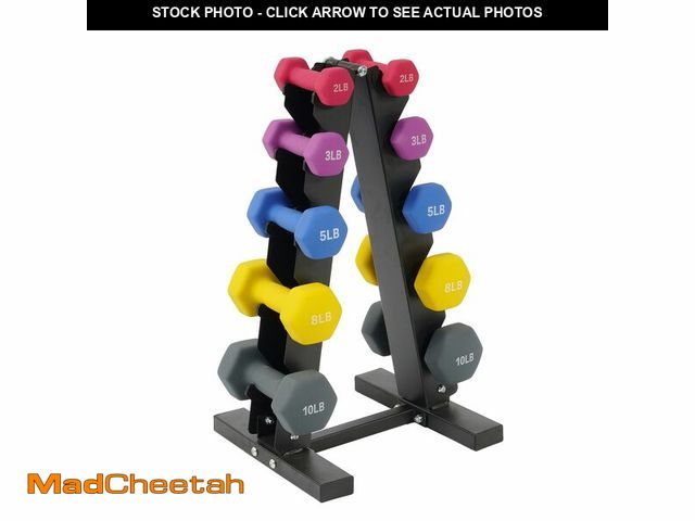 Lot 74-12787292 - Fitvids Neoprene Dumbbell Set with Rack, 5/8/12LB Pairs, 50LB Set with Rack - UNUSED