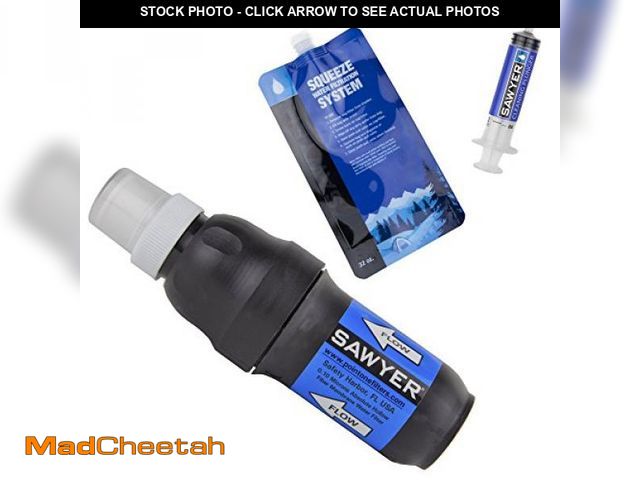 Lot 74-6870379 - Sawyer Products SP129 Squeeze Water Filtration System w/ Two 32-Oz Squeeze Pouches, Straw, and Hydra...