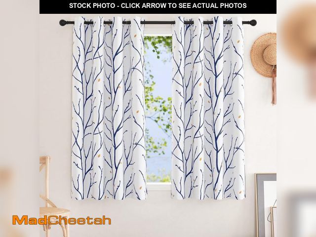 Lot 74-12118830 - NICETOWN Navy Blue Branch White Curtains for Half Windows 63" L, Grommet Top Thermal Insulated Room ...
