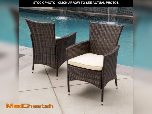 Lot 74-12085199 - Noble House Malta Multibrown Removable Cushions Faux Rattan Outdoor Patio Dining Chair with Beige Cu...