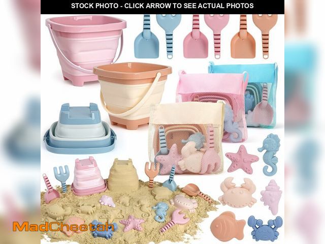 Lot 74-14296371 - Dreamon Beach Toys Set for Kids 3-10, Collapsible Sand Buckets with Beach Molds and Mesh Bag, 3 Pack...