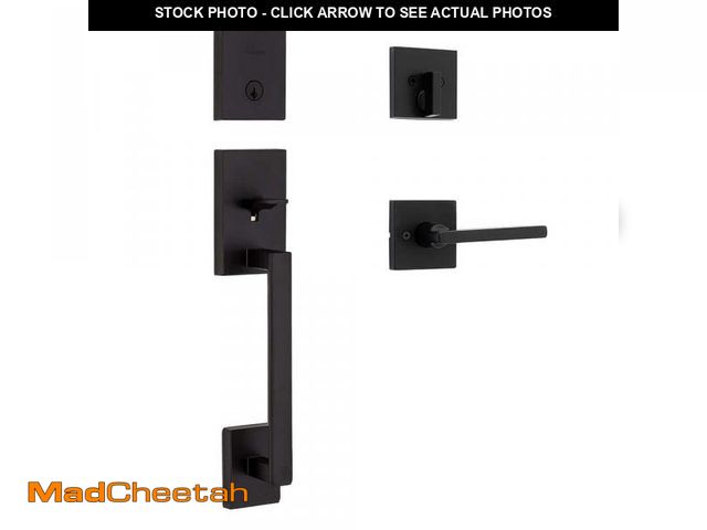 Lot 74-11826328 - Kwikset San Clemente Matte Black Single Cylinder Low Profile Door Handleset with Halifax Handle Feat...