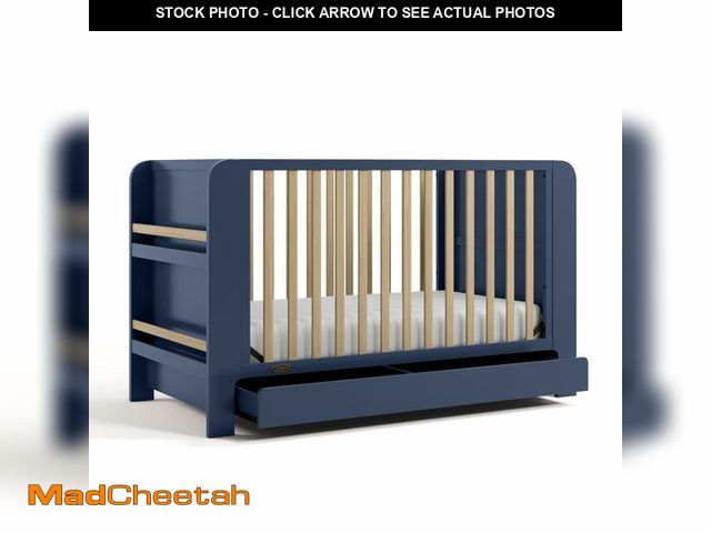Lot 74-12567759 - Graco Read-with-Me 4-in-1 Convertible Crib with Drawer (Midnight Blue with Driftwood) - GREENGUARD G...