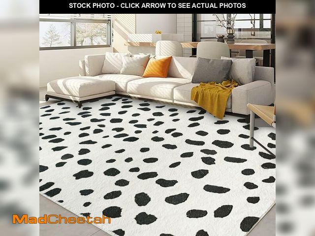 Lot 74-12976652 - Poowe Black and White Spots Living Room Bedroom Nursery Area Rug - Animal Print Dalmatian Style - Bo...