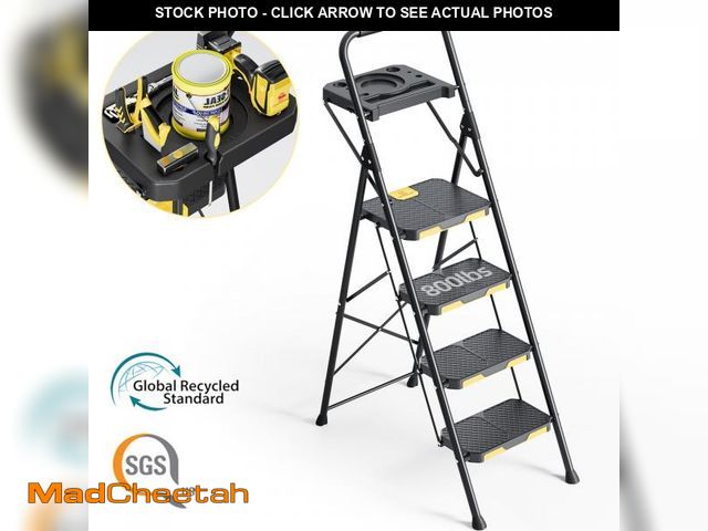 Lot 74-12512532 - Kingrack 4 Step Ladder, 800 lbs Capacity with Tool Platform, Folding Steel Step Stool, Safety Lock, ...