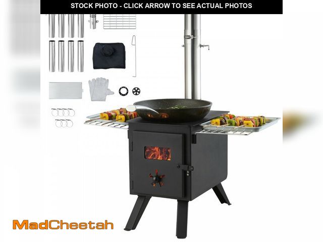 Lot 74-12672744 - VEVOR Wood Stove, 86 inch, Alloy Steel Camping Tent Stove, Portable Wood Burning Stove with Chimney ...