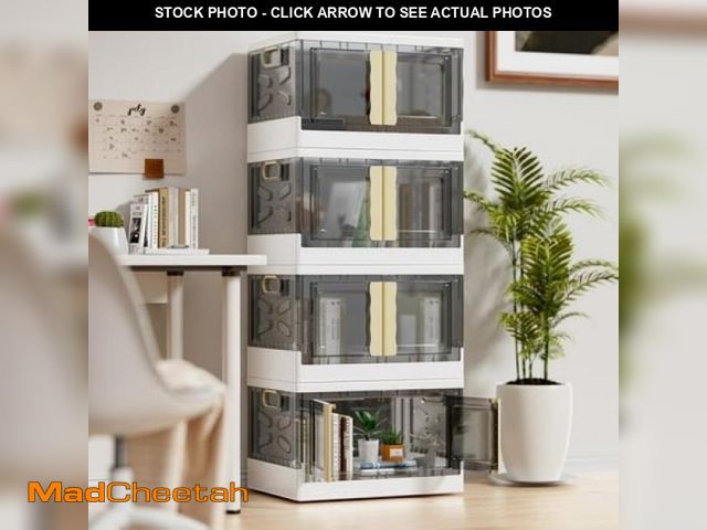 Lot 74-12166461 - HIJOB Large 25 Gallon Stackable Storage Box with Lid  Clear Plastic Closet Organizer  Collapsible St...