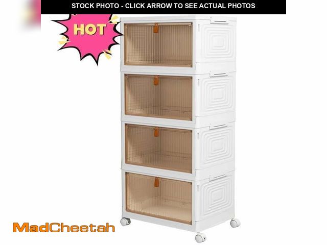 Lot 74-12985513 - OKENTEN Rolling Wheeled Plastic Storage Bins with Lid, 4-Tier Stackable Folding Storage Containers, ...