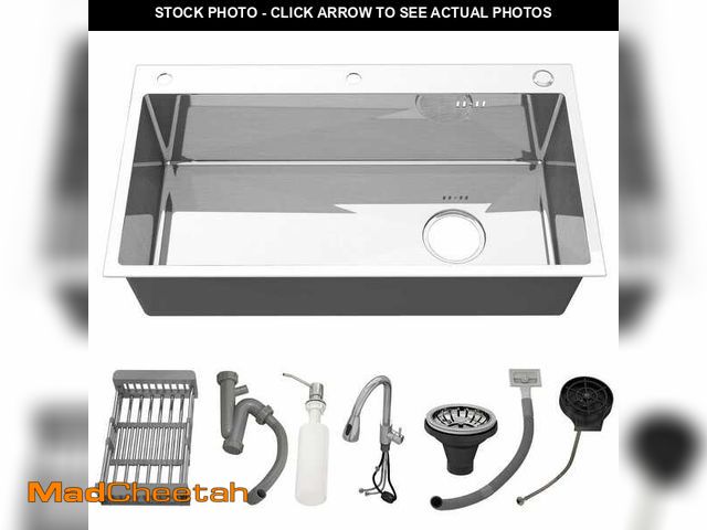 Lot 74-14343051 - QATSPACE DESIGNS INC 32 in. Drop-In/Undermount Single Bowl Sliver Stainless Steel Kitchen Sink with ...