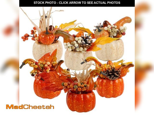 Lot 74-12848369 - winemana Fall Decorations for Home - Set of 6 Artificial Pumpkin, Berry &amp; Pine Cone Table Center...
