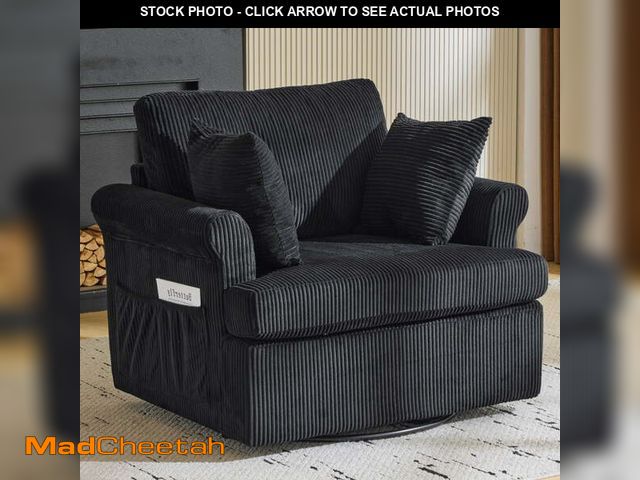 Lot 74-12836104 - Ktaxon Swivel Accent Chair, 360-Degree Rotation Reading Chair, Corduroy Fabric Sofa with Armrest Poc...