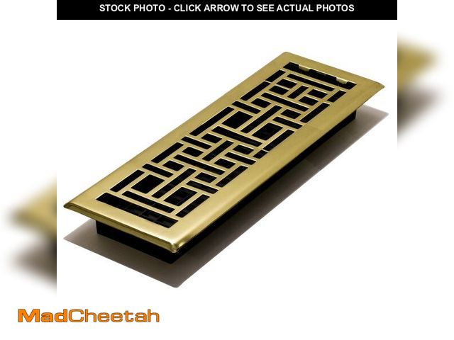 Lot 74-14146423 - Decor Grates AJH414 Oriental Steel Plated Floor Register 4x14 Inches , 1-Pack, Bright Brass Finish -...
